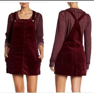 ABOUND Maroon Velveteen Overall Mini Dress Sz L
